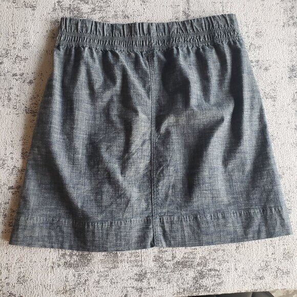 Soft Blue Linen Look Skirt w Pockets Stretchy Waistband - Picture 2 of 10